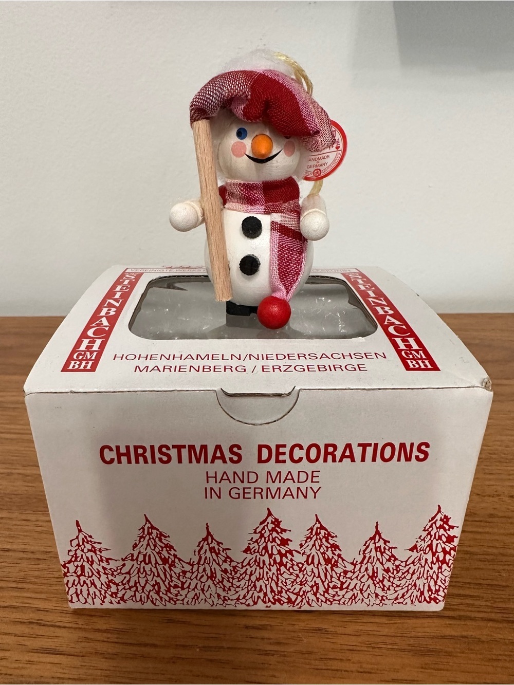 Vintage Steinbach Handmade German Wooden Snowman Ornament 2000’s Era New In Box